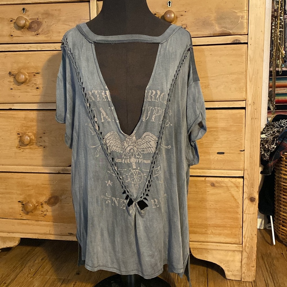 Emory Park Distressed Woven Gray Eagle Tee L